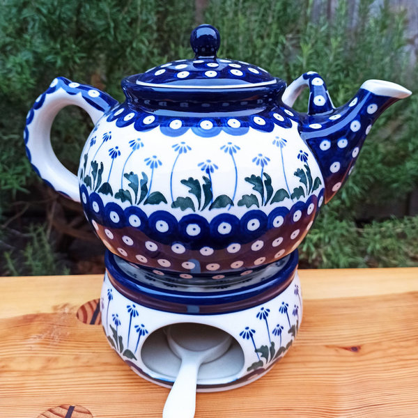 Bunzlauer Keramik Teekanne 1,8 Liter  mit Stövchen