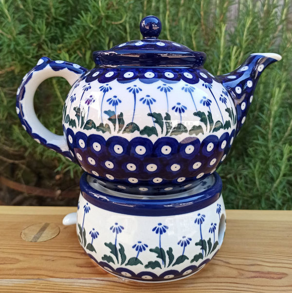Bunzlauer Keramik Teekanne 1,2 L mit Stövchen