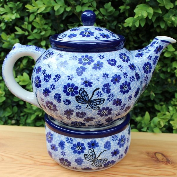 Bunzlauer Keramik Teekanne 1,2 Liter mit Stövchen